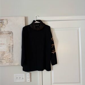 Stylish Black and Brown Striped Turtleneck Sweater